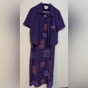 ✨vintage ✨ miss dorby purple leave pattern dress with matching blazer size 10